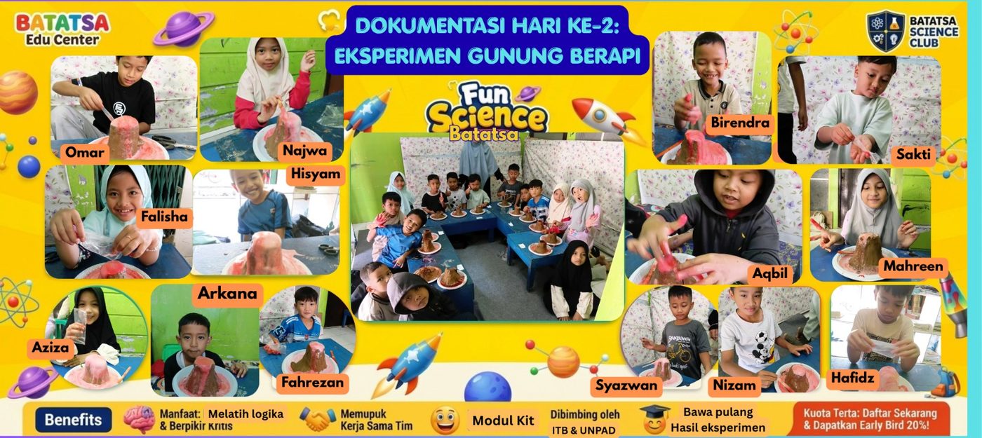 Dokumentasi Hari 2 — anak-anak membuat eksperimen gunung berapi